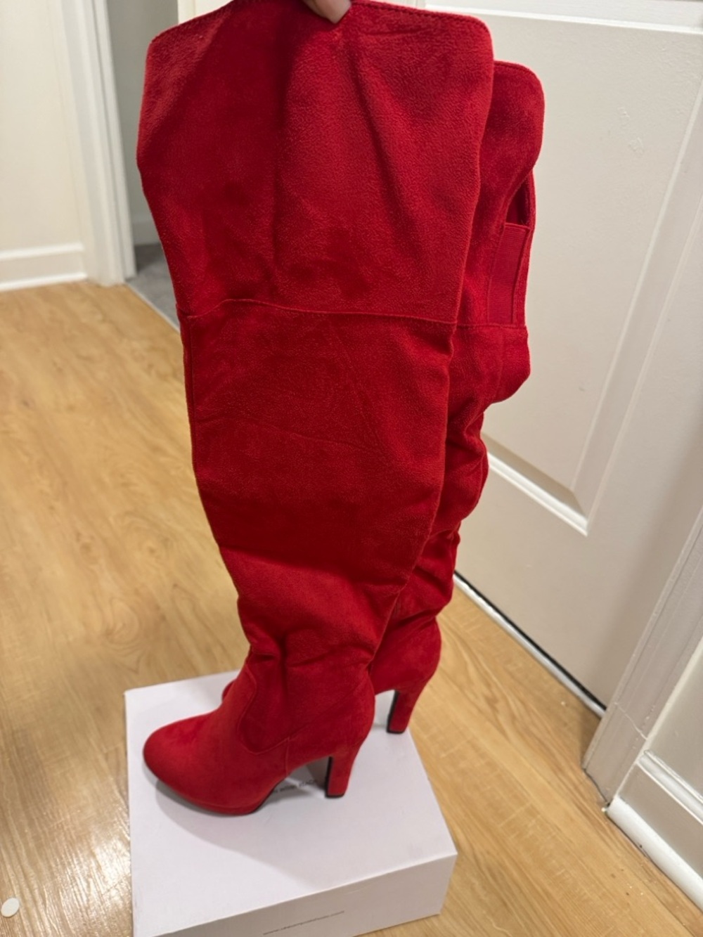Women’s Red Knee-High Suede Stiletto Boots